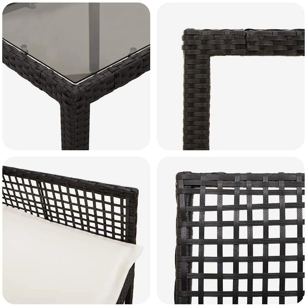 Conjunto de Jantar para Jardim 9 pcs Preto 190 x 90 x 75 cm