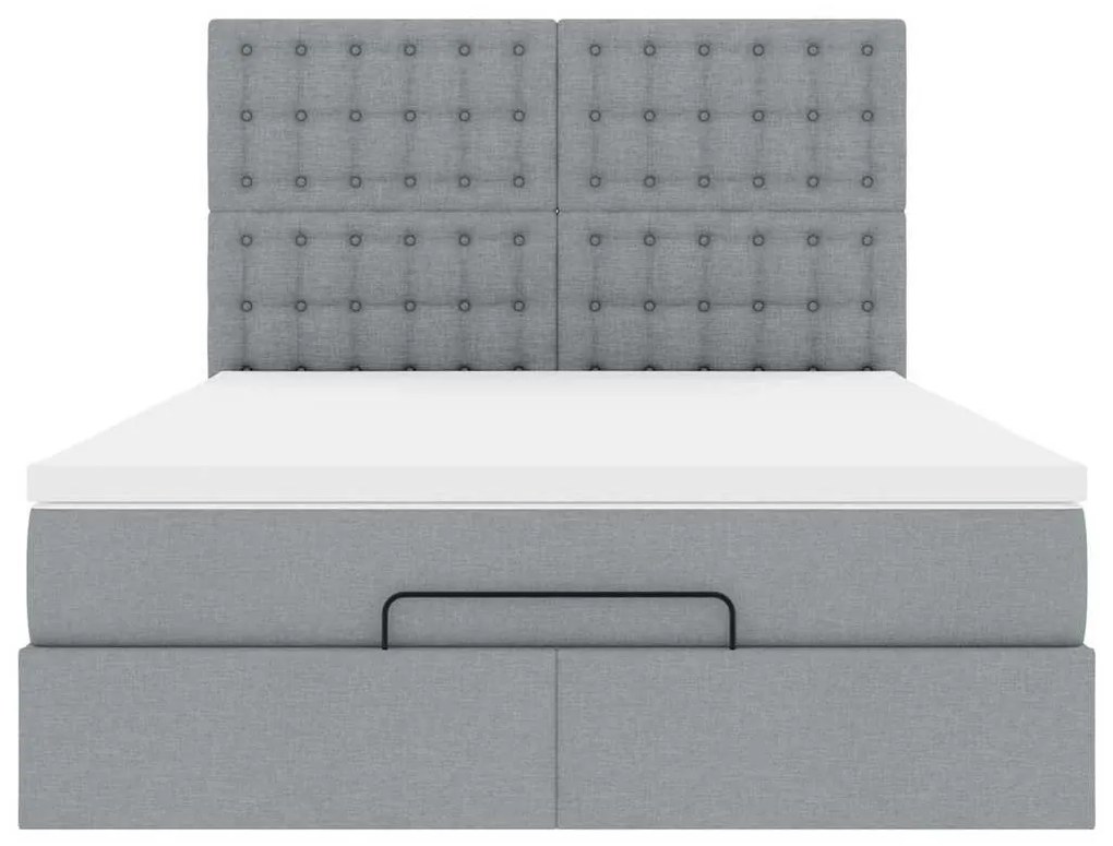 Estrutura cama otomana colchão 140x200cm tecido cinzento claro