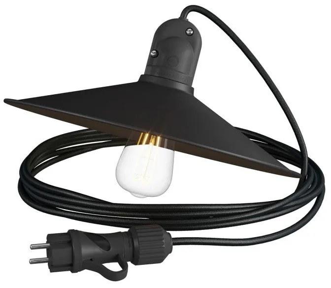 Eiva Snake com abajur, lâmpada portátil para exterior, cabo têxtil de 5 m, suporte da lâmpada à prova de água IP65 e ficha - Sim Preto