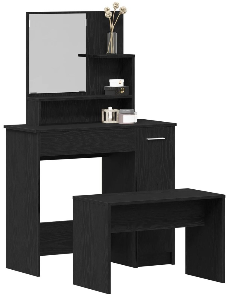 Conjunto de Toucador vidaXL Carvalho Preto Madeira Engenheirada, Touca