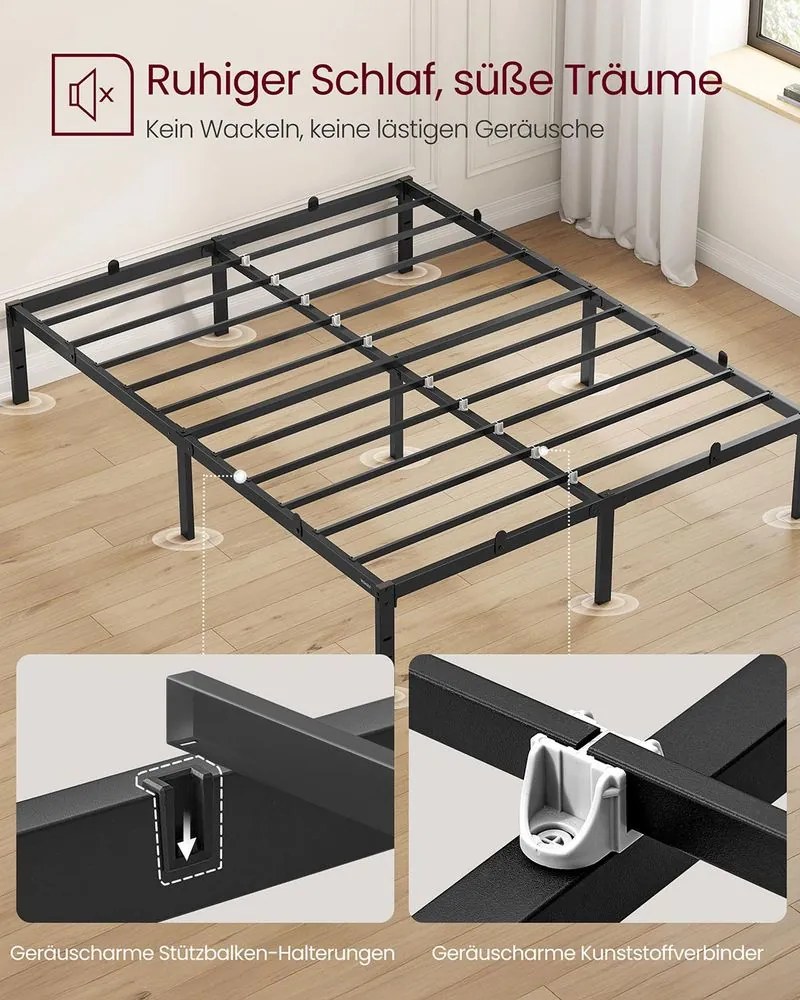 Estrutura de cama de casal em metal 140 x 200 cm moderna preto