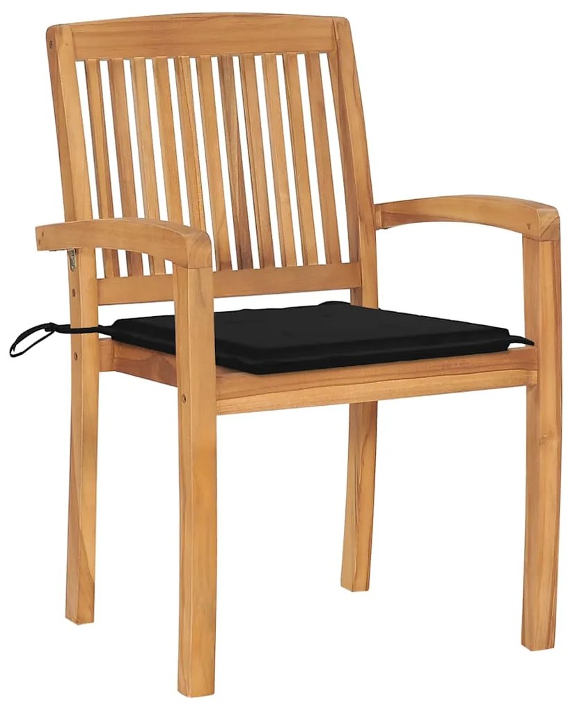 Cadeiras de jardim c/ almofadões pretos 2 pcs teca maciça