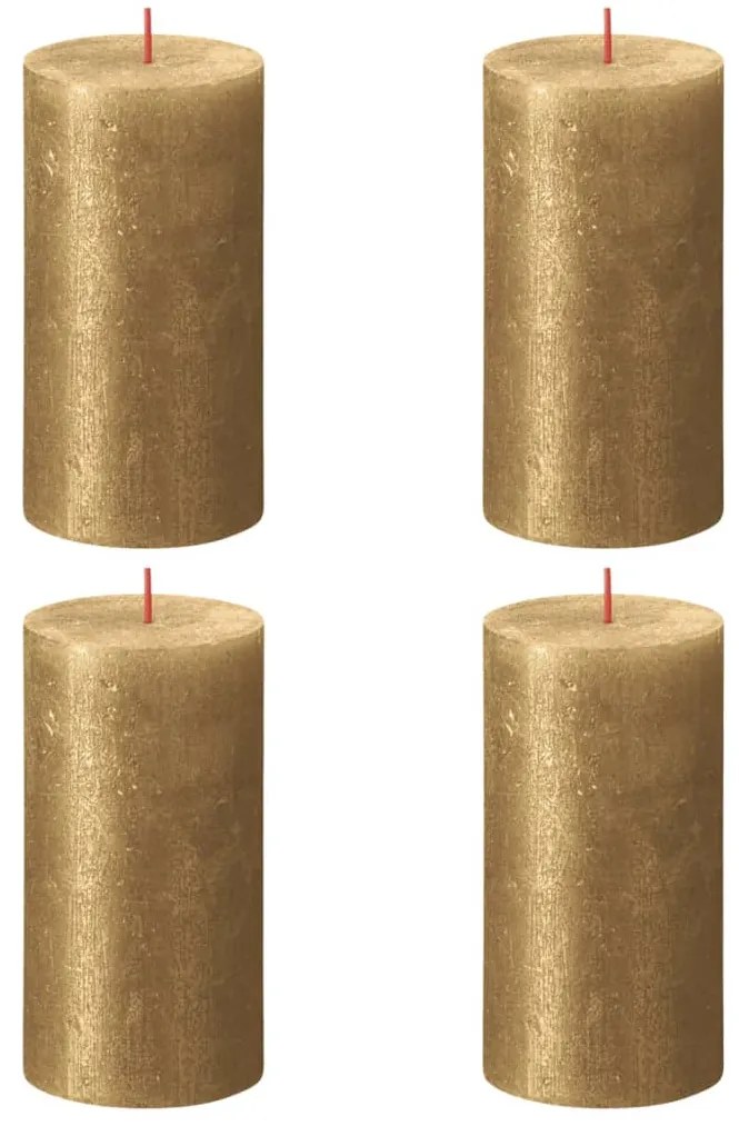 Bolsius Velas rústicas cilíndricas Shimmer 4 pcs 130x68 mm dourado