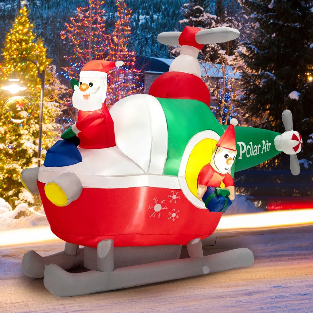 Helicóptero Voador Insuflável Pai Natal com LEDs Decoração de Natal Insuflável para o Jardim