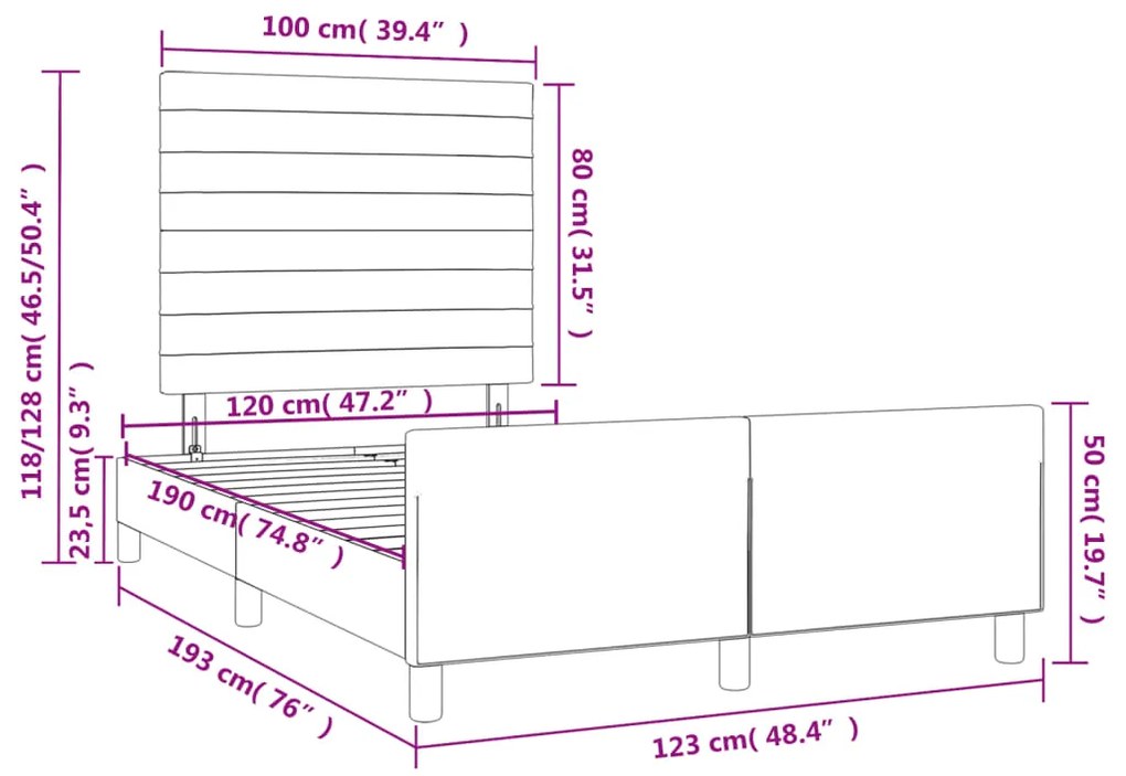 Estrutura de cama sem colchão cinza escuro 120x190 cm tecido