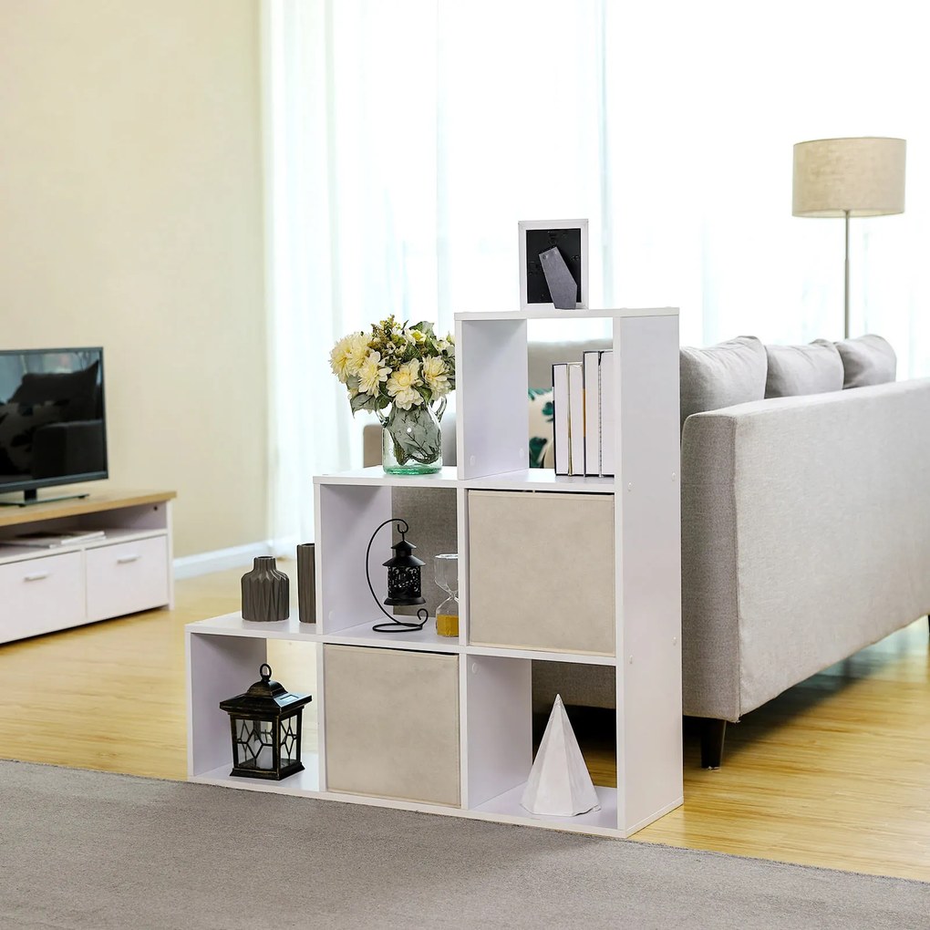 Estante escada 6 compartimentos abertos 97,5 x 97,5 x 29 cm Branco