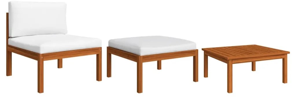 3 pcs conjunto lounge de jardim c/ almofadões acácia maciça