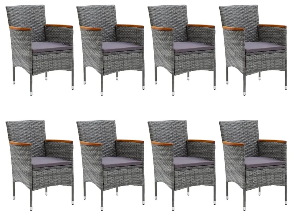 9 pcs conj. jantar p/ jardim vime PE e madeira acácia cinzento