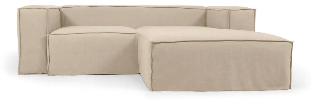Kave Home - Sofá capa removível Blok de 2 lugares com chaise longue direita de linho bege 240 cm