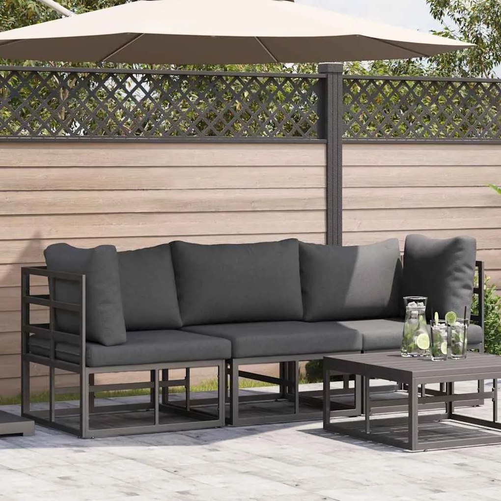 vidaXL Móveis para Exterior com almofada 3 pcs Preto Alumínio