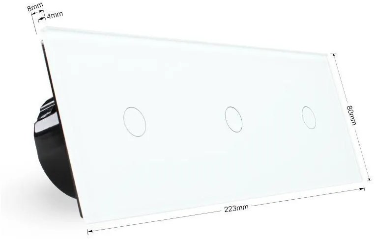 Comutador / interruptor 3 módulos 3 botões tátil + função controlo remoto, Painel frente preto vidro temperado