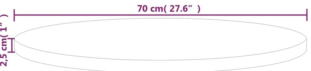 Tampo de mesa redondo Ø70x2,5 cm carvalho maciço não tratado