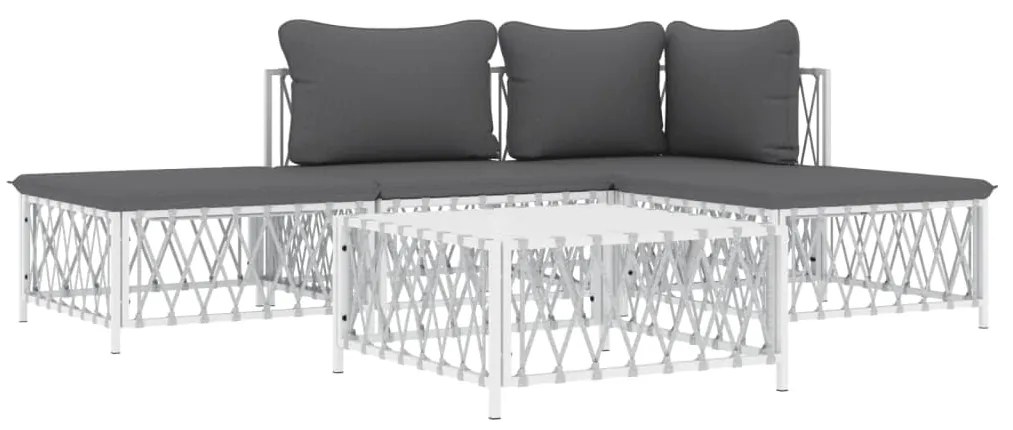 5 pcs conjunto lounge de jardim com almofadões aço branco