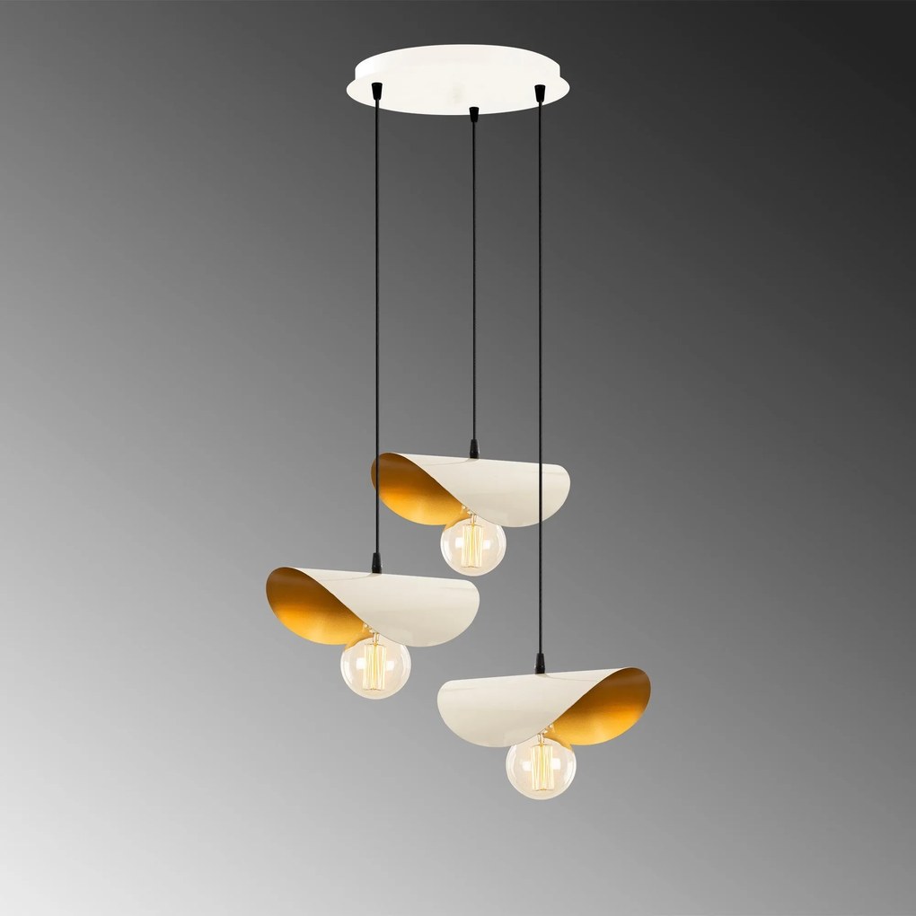 Chandelier Sivani – Branco e Dourado – Diâmetro 45 cm, Altura 106 cm
