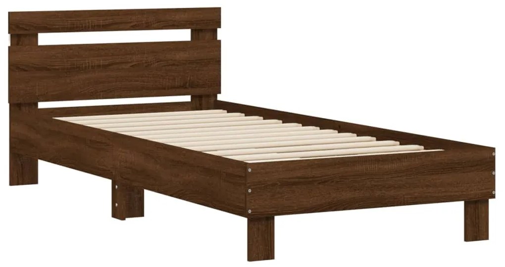 Estrutura cama cabeceira/luzes LED 75x190 cm carvalho castanho