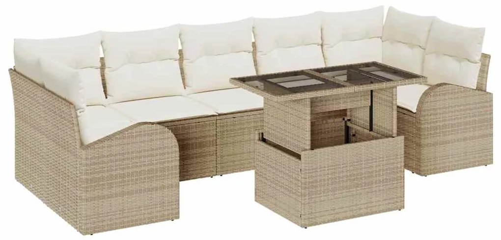 Conjunto de Sofás para o Jardim de 8 Peças com Almofadas Bege Rattan d