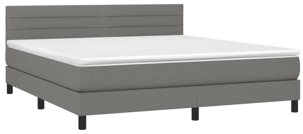 Cama box spring c/ colchão e LED 180x200 cm tecido cinza-escuro