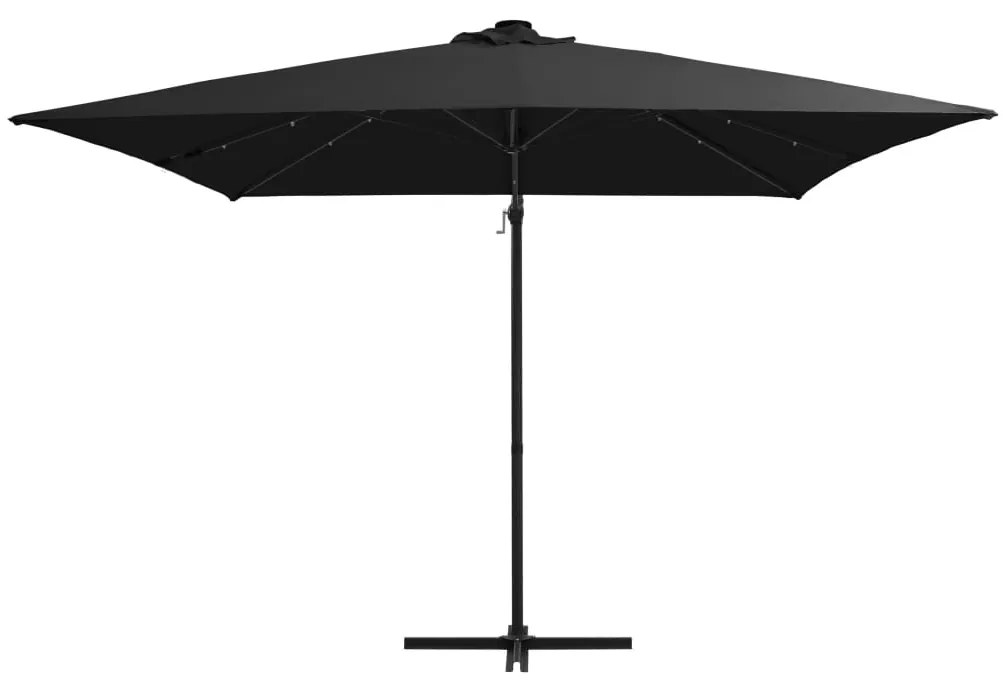 Guarda-sol cantilever c/ luzes LED e poste aço 250x250 cm preto