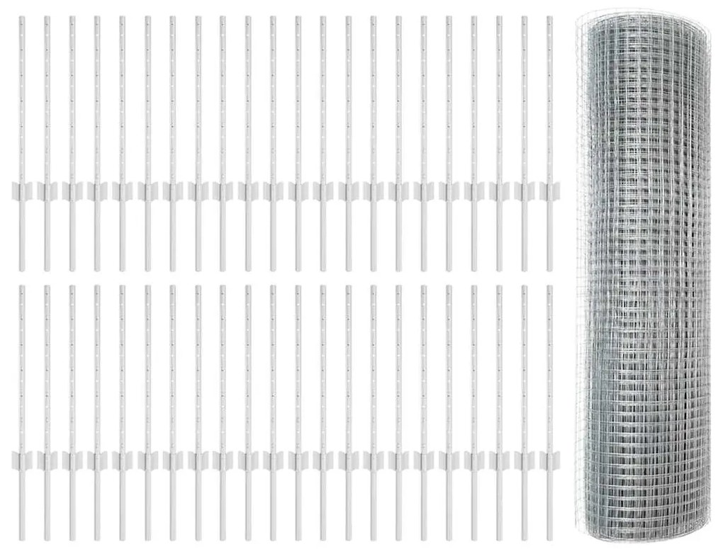 Cerca de Fio Soldado com 44 Postes U Prata 0.5x100 m Aço