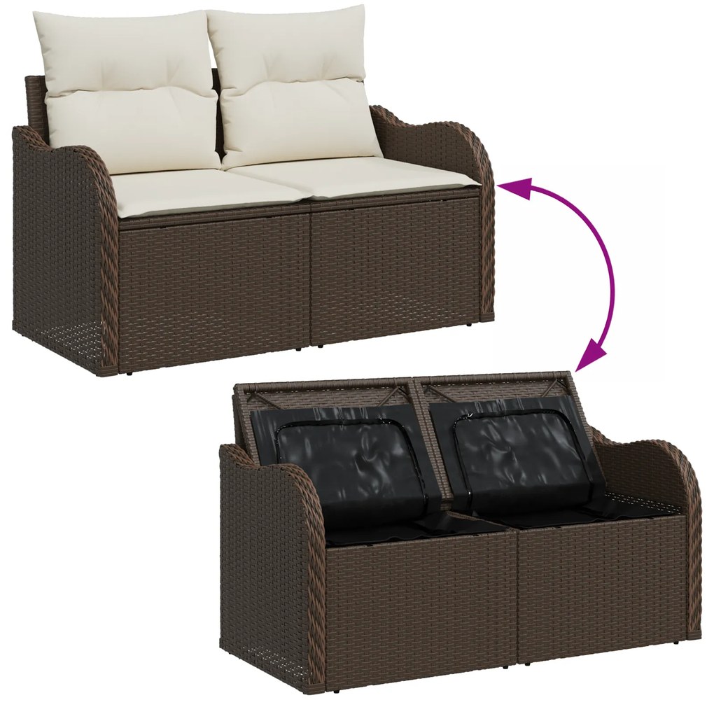 Conjunto de Sofá Jardim de 7 Peças com Almofadas Castanho Rattan Poly,