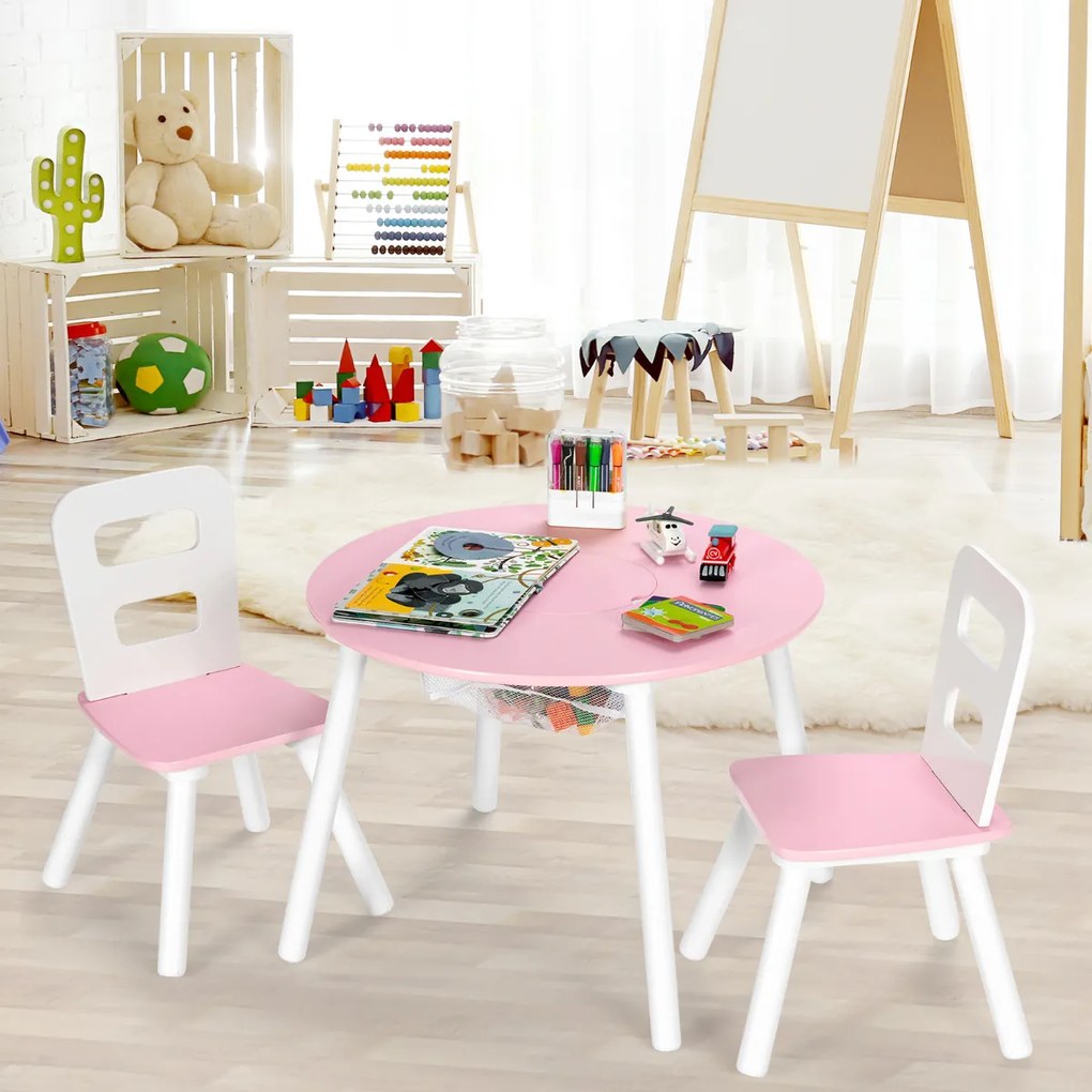 Conjunto de mesa e cadeira redonda para crianças Conjunto de 3 peças com mesa de actividades em madeira e centro de rede Verde Acessórios de decoração