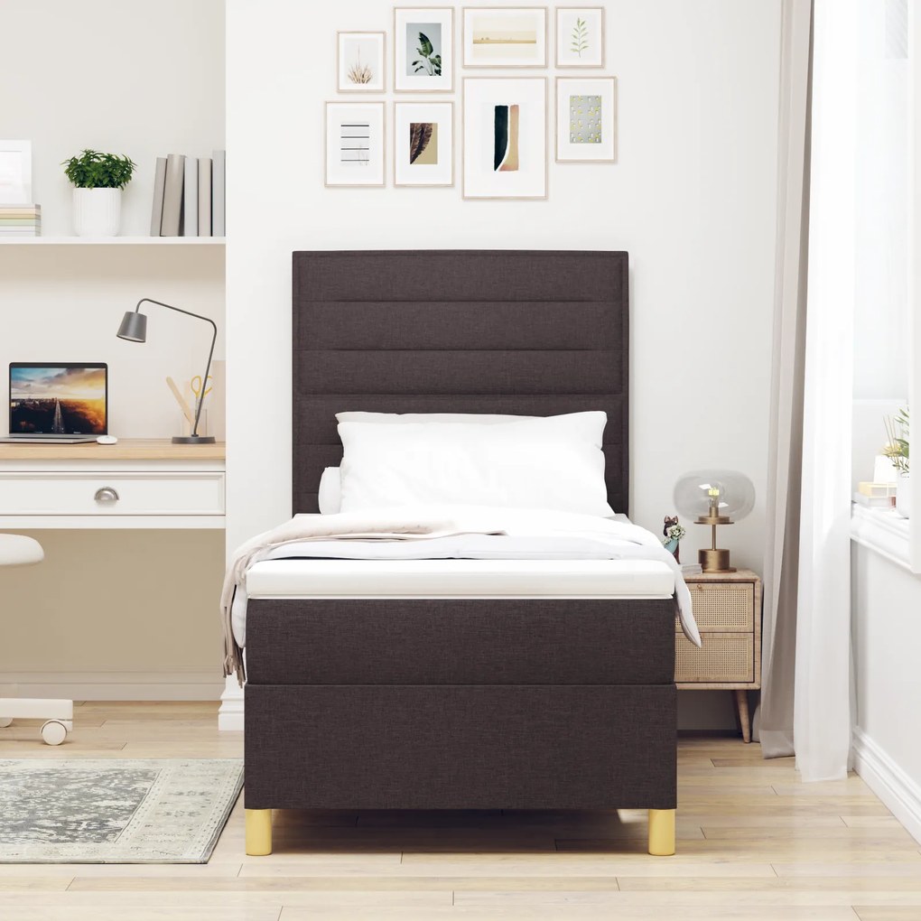 Cama Box Spring com Colchão Castanho Escuro 100x200 cm Tecido