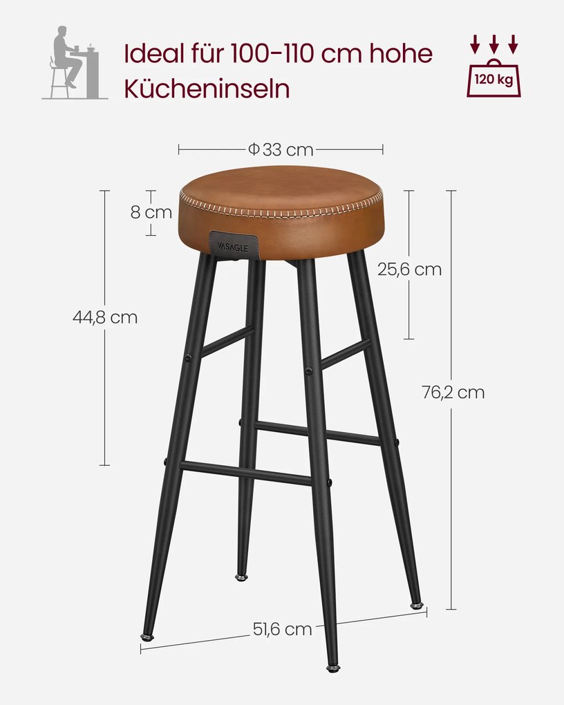 Conjunto 4 Bancos de bar Coleção EKHO 51,6 x 51,6 x 76,20 Cm Castanho caramelo