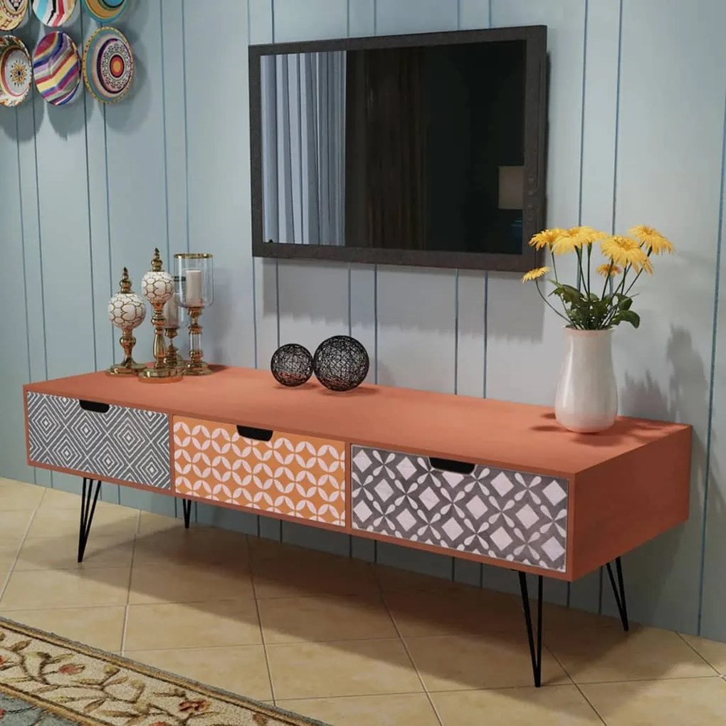 Móvel de TV com 3 gavetas 120x40x36 cm castanho
