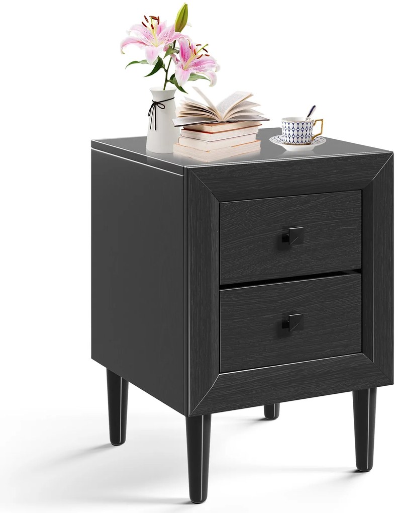 Mesa de cabeceira retrô multifuncional de 2 peças com 2 gavetas - preta