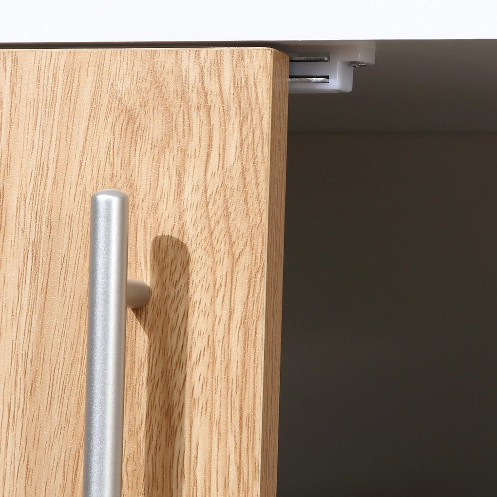 HOMCOM Aparador de Cozinha com 4 Portas Prateleiras Ajustáveis e Pés Metalicos Móvel Auxiliar Moderno para Sala de Estar Sala de Jantar 147,2x40,5x76,2cm Natural e Branco