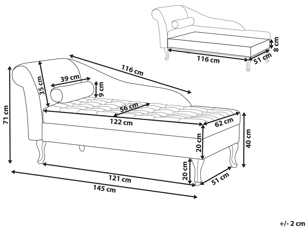 Chaise-longue à esquerda com arrumação em veludo taupe PESSAC Beliani