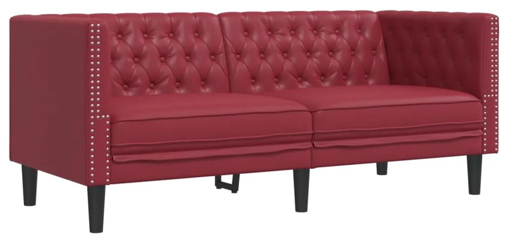 2 pcs conj. de sofás chesterfield couro artif. vermelho tinto