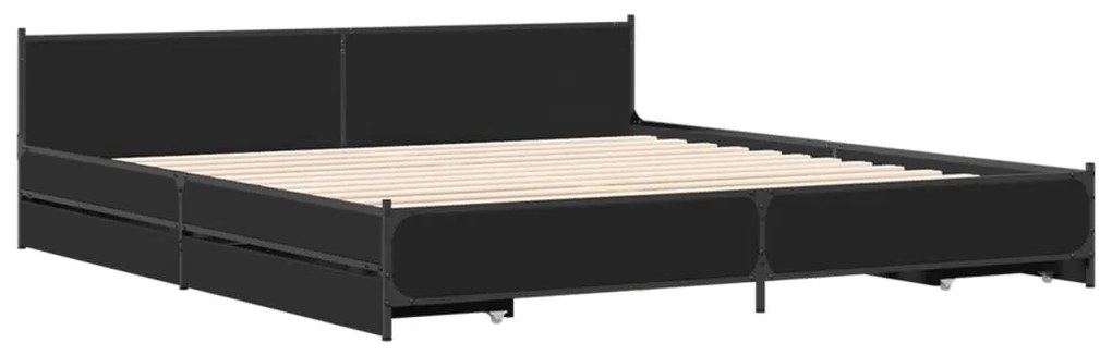 Estrutura de cama c/ gavetas 200x200 cm derivados madeira preto