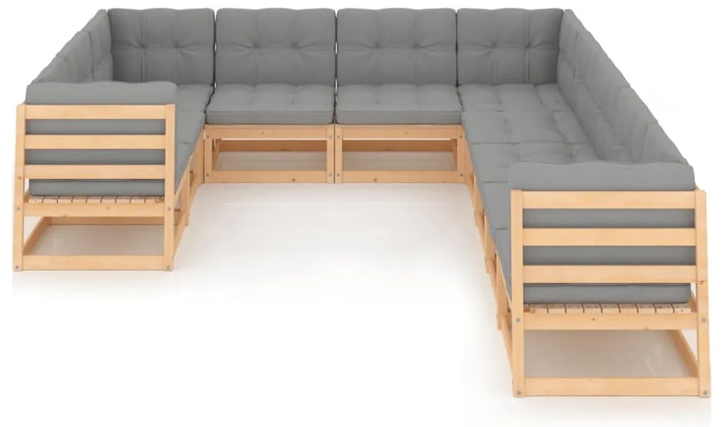 10 pcs conjunto lounge de jardim c/ almofadões pinho maciço
