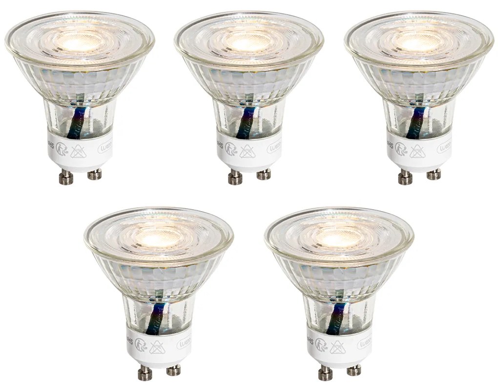 Conjunto de 5 lâmpadas LED GU10 50mm transparentes 3W 230 lm 2700K