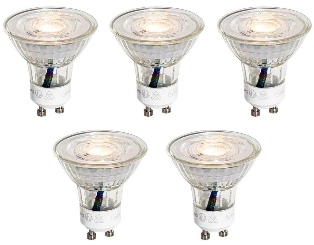 Conjunto de 5 Lâmpadas LED transparentes GU10 50mm 3W 230 lm 2700K
