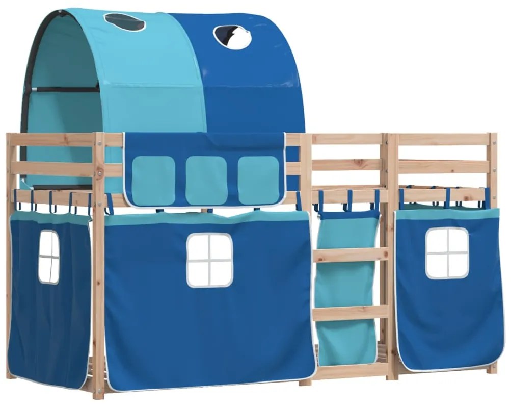 Beliche com cortinas 90x200 cm madeira de pinho maciça azul