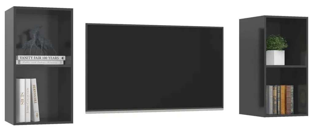 Armários de parede p/ TV 2pcs derivados madeira cinza brilhante
