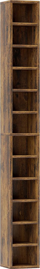 HOMCOM Armazenamento para CD e DVD com 12 compartimentos, capacidade máx. 204 CD, 21 x 20 x 175 cm, castanho rústico | Aosom Portugal