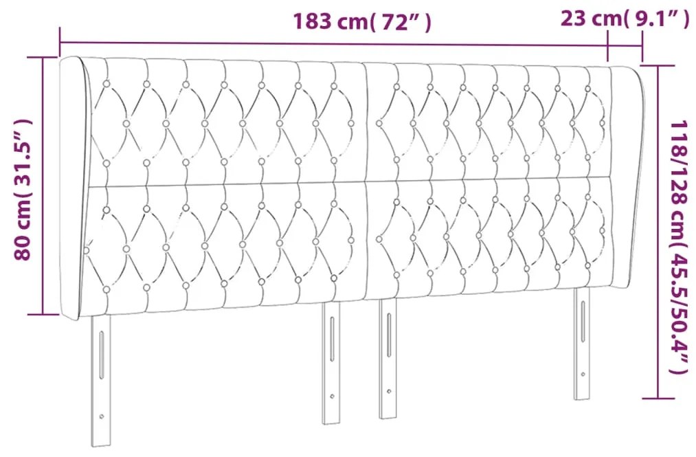 Cabeceira cama c/ abas veludo 183x23x118/128 cm cinzento-claro