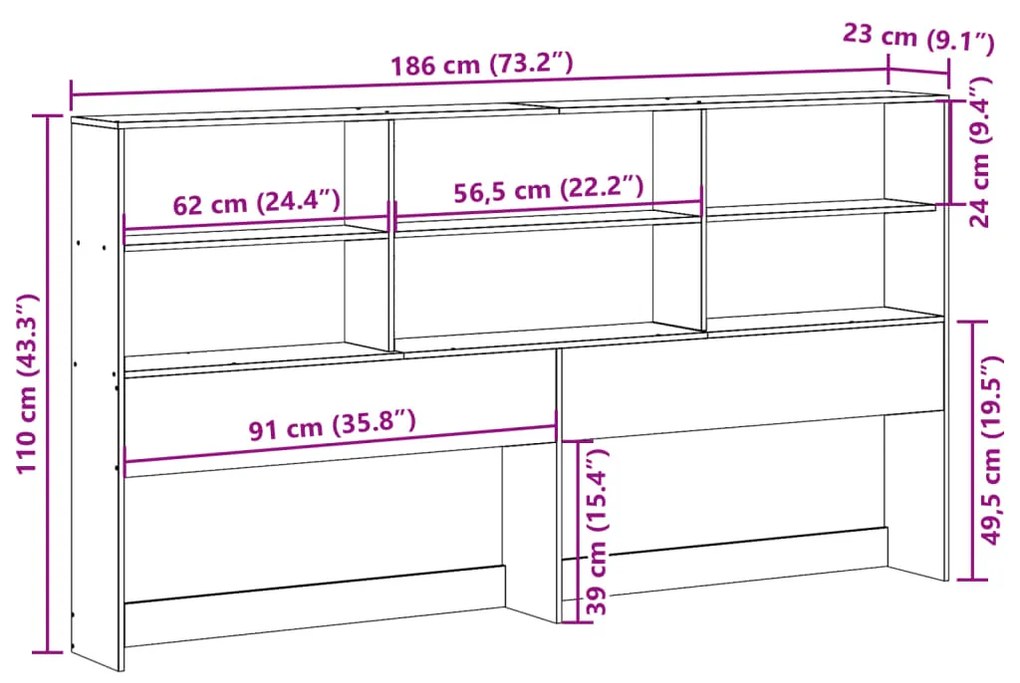 Cabeceira com arrumação 180 cm madeira de pinho maciça branco