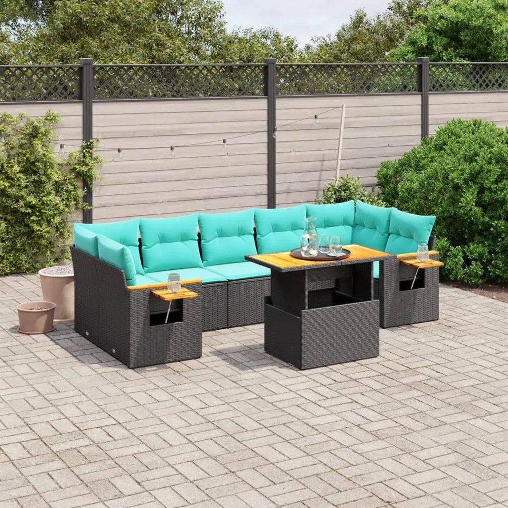 vidaXL 8 pcs conjunto de sofás p/ jardim c/ almofadões vime PE preto