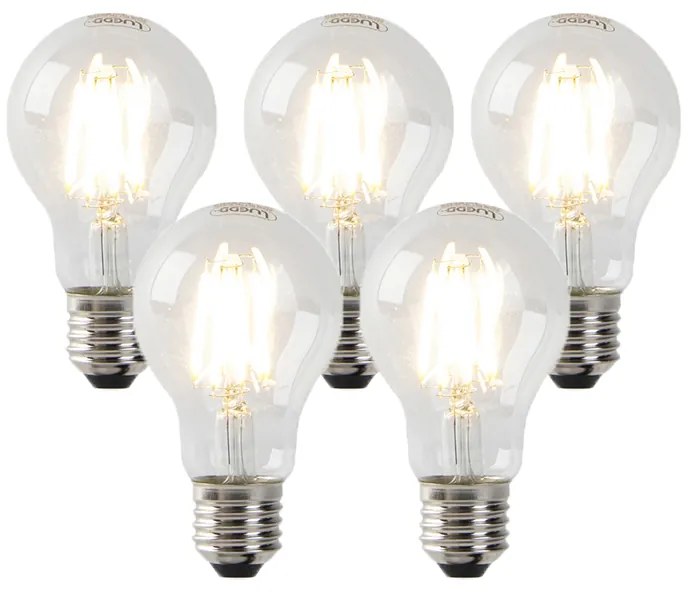 Conjunto de 5 lâmpadas LED E27 reguláveis transparentes 7W 806 lm 2700K