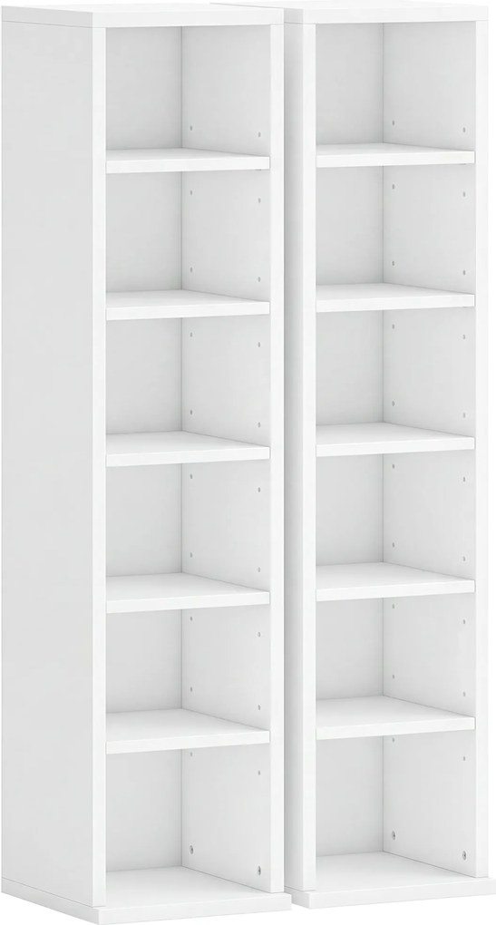 HOMCOM Estantes para 204 CDs em conjunto de 2, torre para Blu-Ray com prateleiras ajustáveis, organizador de estante para livros, Branco | Aosom Portugal