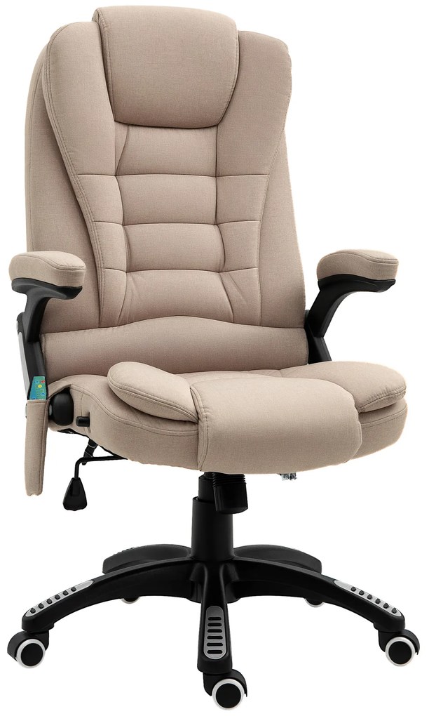 Vinsetto Cadeira de Escritório com 6 Pontos de Massagem Reclinável até 130° com Função de Aquecimento 68x72x110-120 cm Marrom Claro | Aosom Portugal