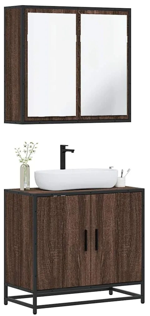 vidaXL 2 pcs conj. móveis WC derivados madeira cor carvalho castanho