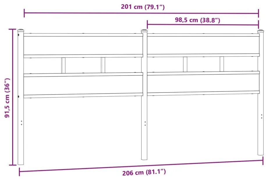 Cabeceira de cama 200cm derivados madeira/ferro carvalho sonoma