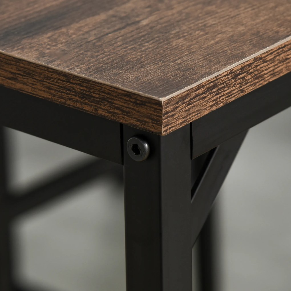 Conjunto de Mesa de Bar com 4 Bancos com Apoio para os Pés Mesa de 100x60x88cm e Bancos de 32x32x57cm Preto e Nogueira