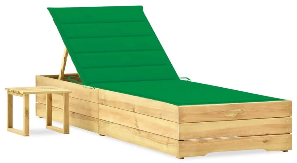 vidaXL Espreguiçadeira de jardim com mesa e almofadão pinho impregnado