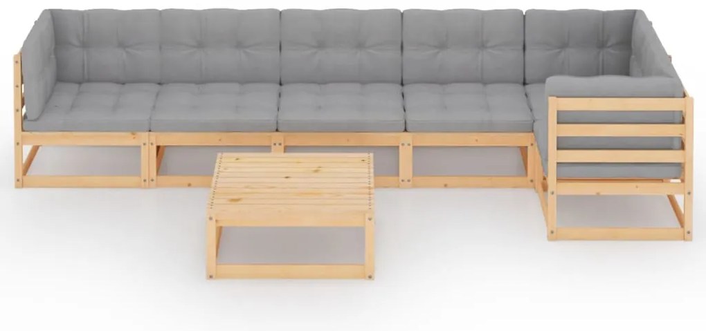 7 pcs conjunto lounge de jardim com almofadões pinho maciço